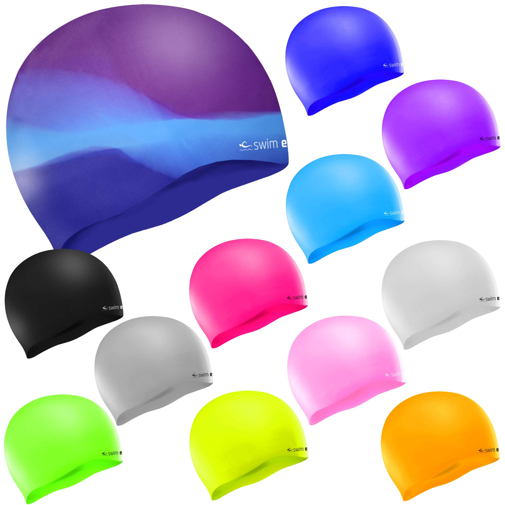 Swim Elite Seamless Silicone Swimming Cap for Adults, Kids and Junior - Training and Racing (Silver)