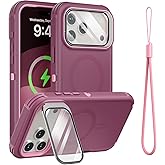 Follaroma for iPhone 17 Pro Max Case with Stand & Built-in Camera Cover, MagSafe Compatible, Heavy-Duty Shockproof Protection, Magnetic & Rugged Phone Cover for iPhone 17 Pro Max 6.9'', Purple-Pink