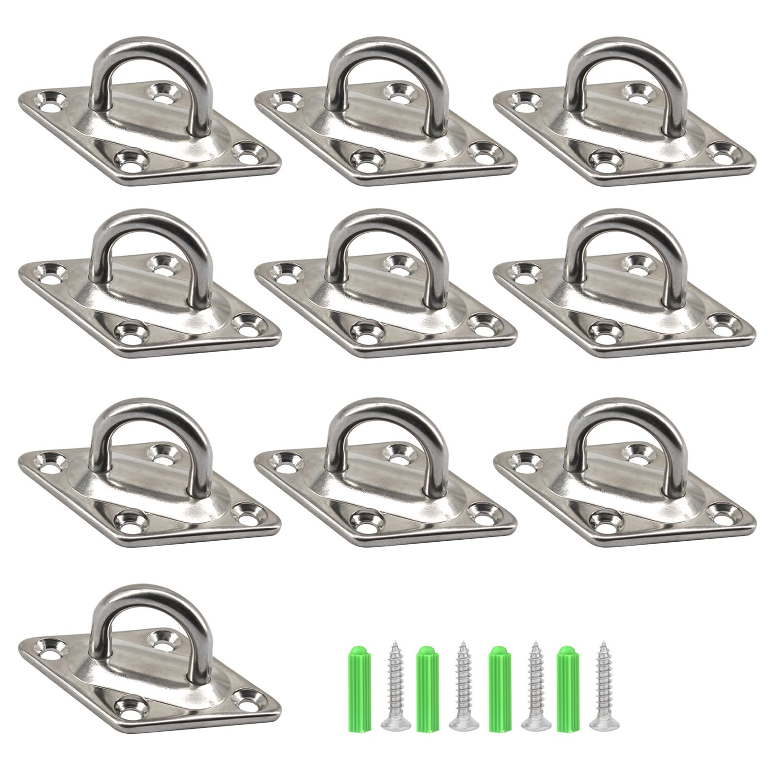 Zerniple (10 Pieces) M5 Suspension Ceiling Hook 304 Stainless Steel Pad Eye Plate U Hooks Wall Hook Staple Rings Hooks Hardware