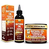 Batana Oil and Cream for Hair Growth Bundle, Rosemary, Castor, and Pumpkin Seed Oils, Pure & Unrefined, Nourishes, Revives Scalp & Strands, Softens, Smooths, Strengthens for All Hair Types