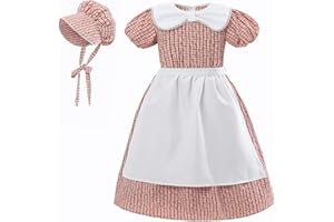 LTAKK Pioneer Dress Girls Colonial Costume Prairie Pilgrim Girl Dresses with Apron and Bonnet