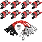 Set of 8 Round Ignition Coil UF414 + 748UU Spark Plug Wire Set | Compatible with Chevrolet GMC Pontiac Impala Corvette Tahoe Express Escalade Silverado 1500 2500 3500