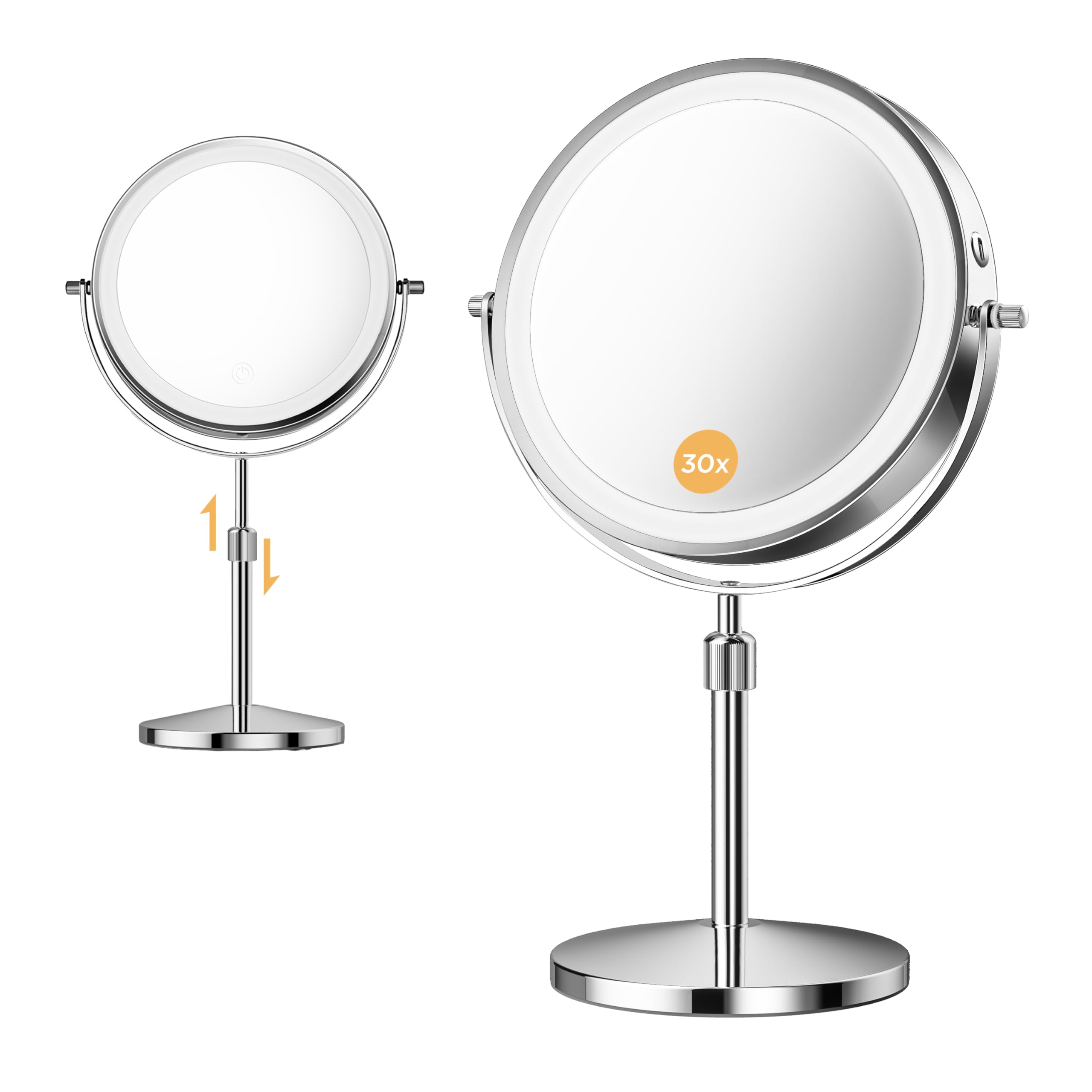 Photo 1 of tubbede Makeup Mirror, 1X/30X Magnification with 3 Level LED Lights, 5000 mAh Rechargeable Double Sided 9” Magnifying Mirror with 360° Rotation, Perfect for Precision Grooming and Makeup, Women Gift