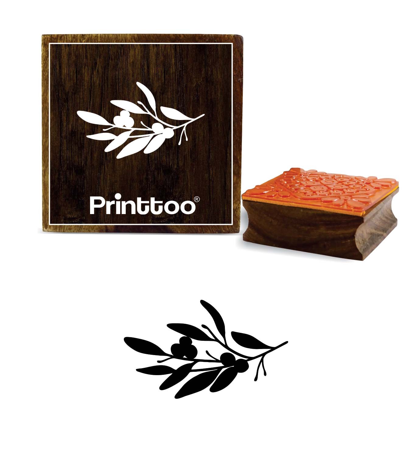 Printtoo Olive Branch with Leaves Design Brown Wooden Rubber Stamp Print Block-4 x 4 Inches