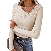 EVALESS Women's Long Sleeve Asymmetrical Neck Ruched Slim Fit Shirts 2026 Spring Fashion Casual Tee Going Out Tops