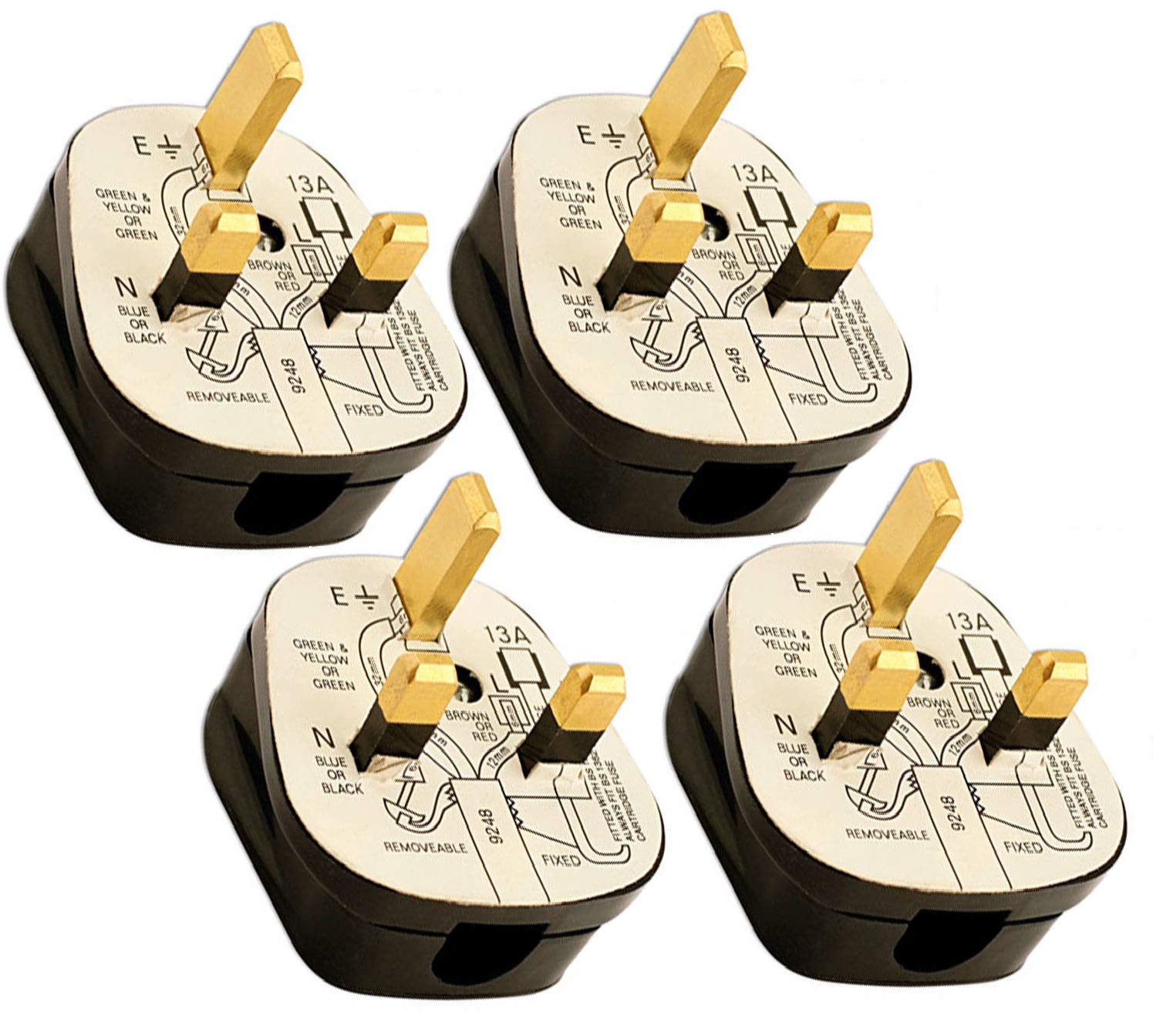 ShaniTech Pack of 4 UK 13A Mains Plug Fused 13A Black