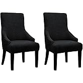 Teddy Wool Wingback Dining Chair Cover Fashion Accent Chair Cover Slipcover with Foam Strips Washable Luxurious Wingback Side Chairs Protector Covers for Dining Room Banquet Decor (Black, 2)