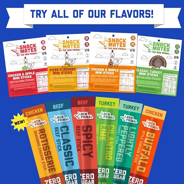 NEW PRIMAL BUFFALO CHICKEN STICKS, KETO, GLUTEN FREE HEALTHY SNACKS, SUGAR FREE LOW CARB HIGH PROTEIN, JERKY MEAT STICK, 9G PROTEIN, 20 CT