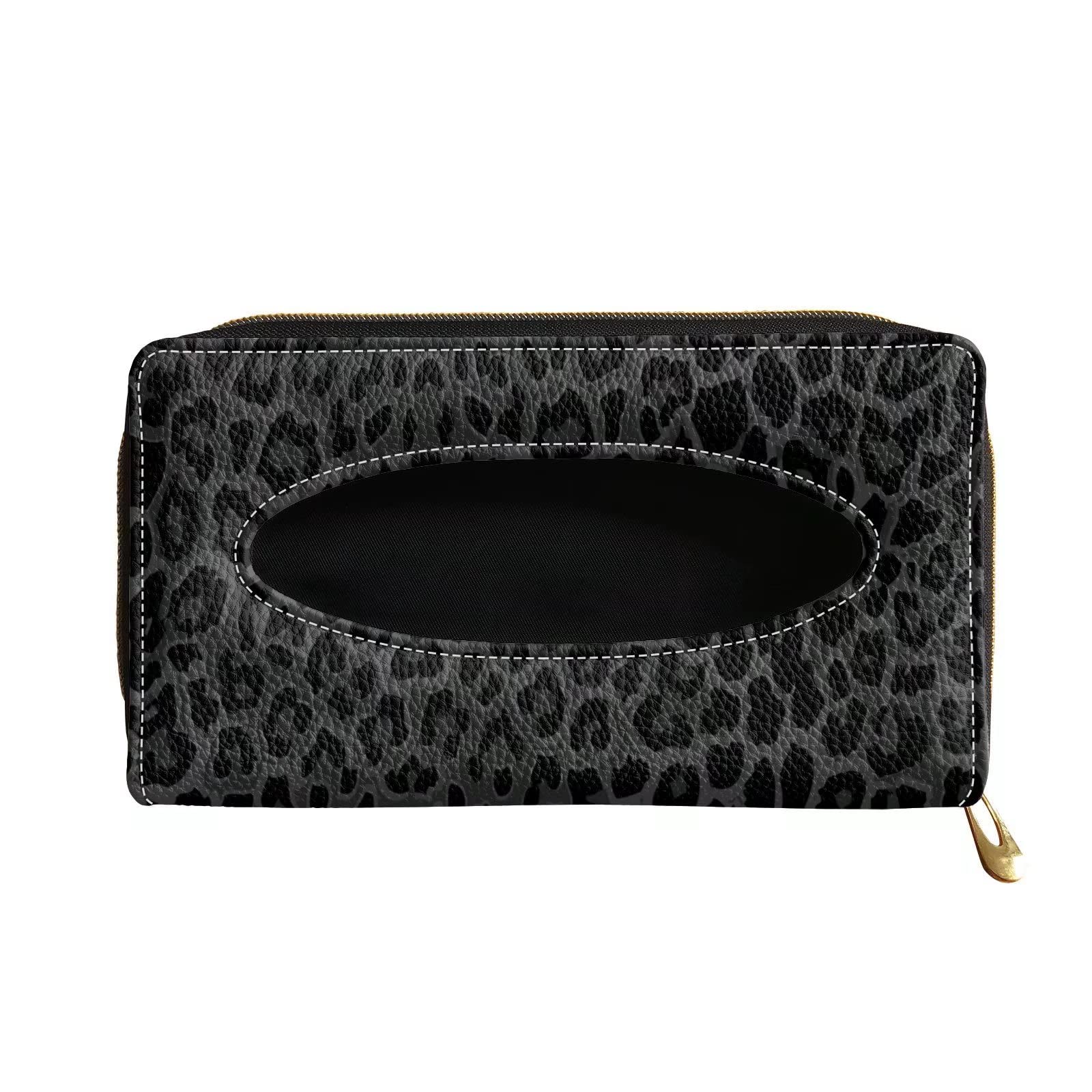 Photo 1 of Biyejit Black Leopard Print Car Tissue Holder, Premium Sun Visor Napkin Case, Hanging Car Accessories Used to Organize Paper Towels and Storage Small Items