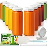Ruckae 16oz Juice Bottles,Ribbed Glass Juicing Bottles with Lids,Smoothie Cup Lids and Straws,Water Bottle Mason Jar Drinking Glasses for Juicing,Smoothies,Kombucha (Clear-10 pack)