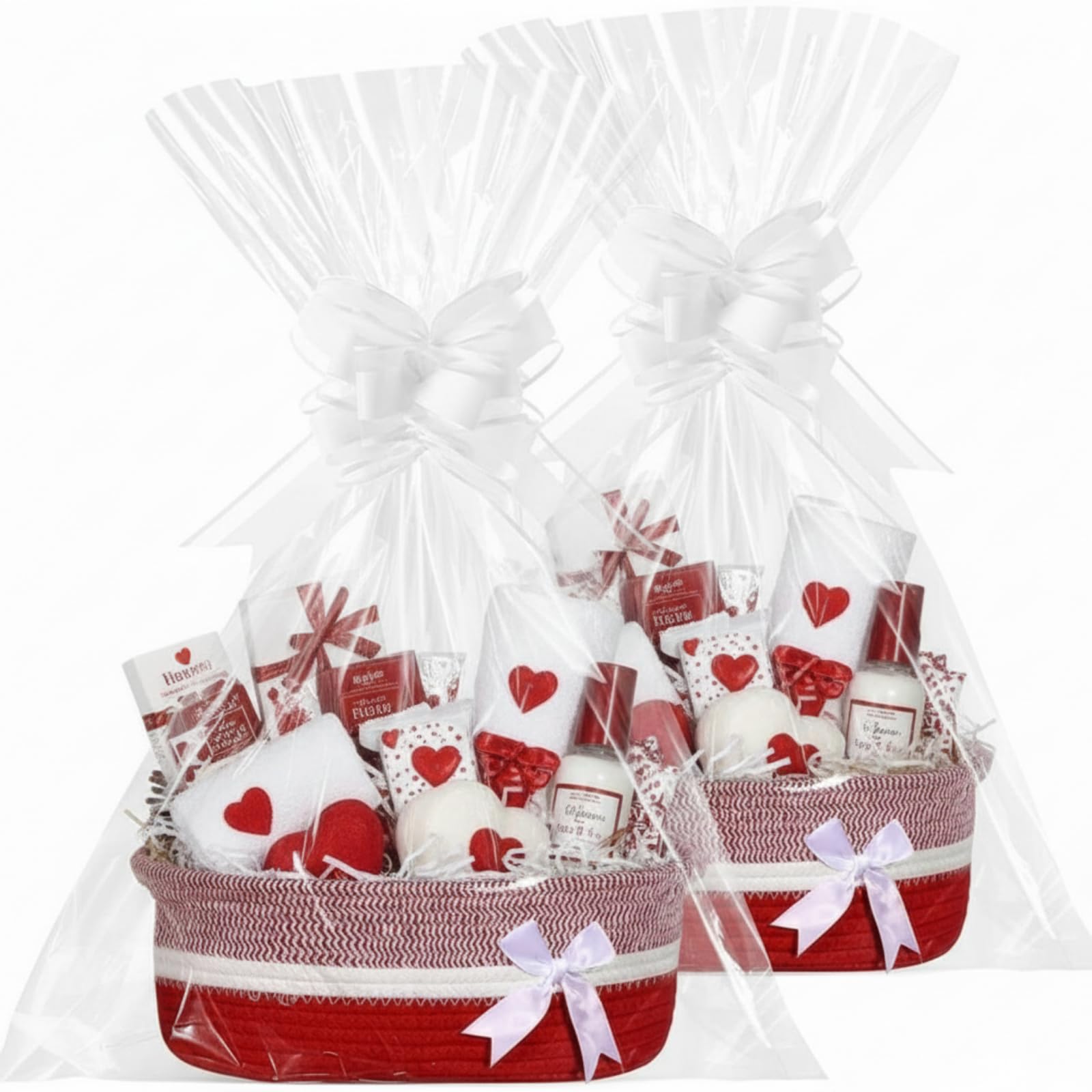 Photo 1 of Colingmill 2 Pack Woven Gift Basket Empty with Ribbon Bow, 12''x 8''x 5'' Valentines Day Chest Box with Gift Bags Candy Baskets with Handle for Wedding Birthday Home Decor(Red)