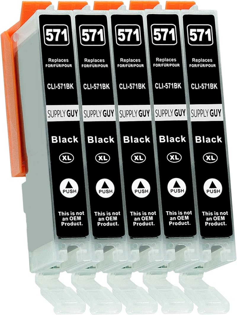 Supply Guy 5x CLI-571 Photo Black Ink Cartridges with Chip for Canon Pixma MG TS
