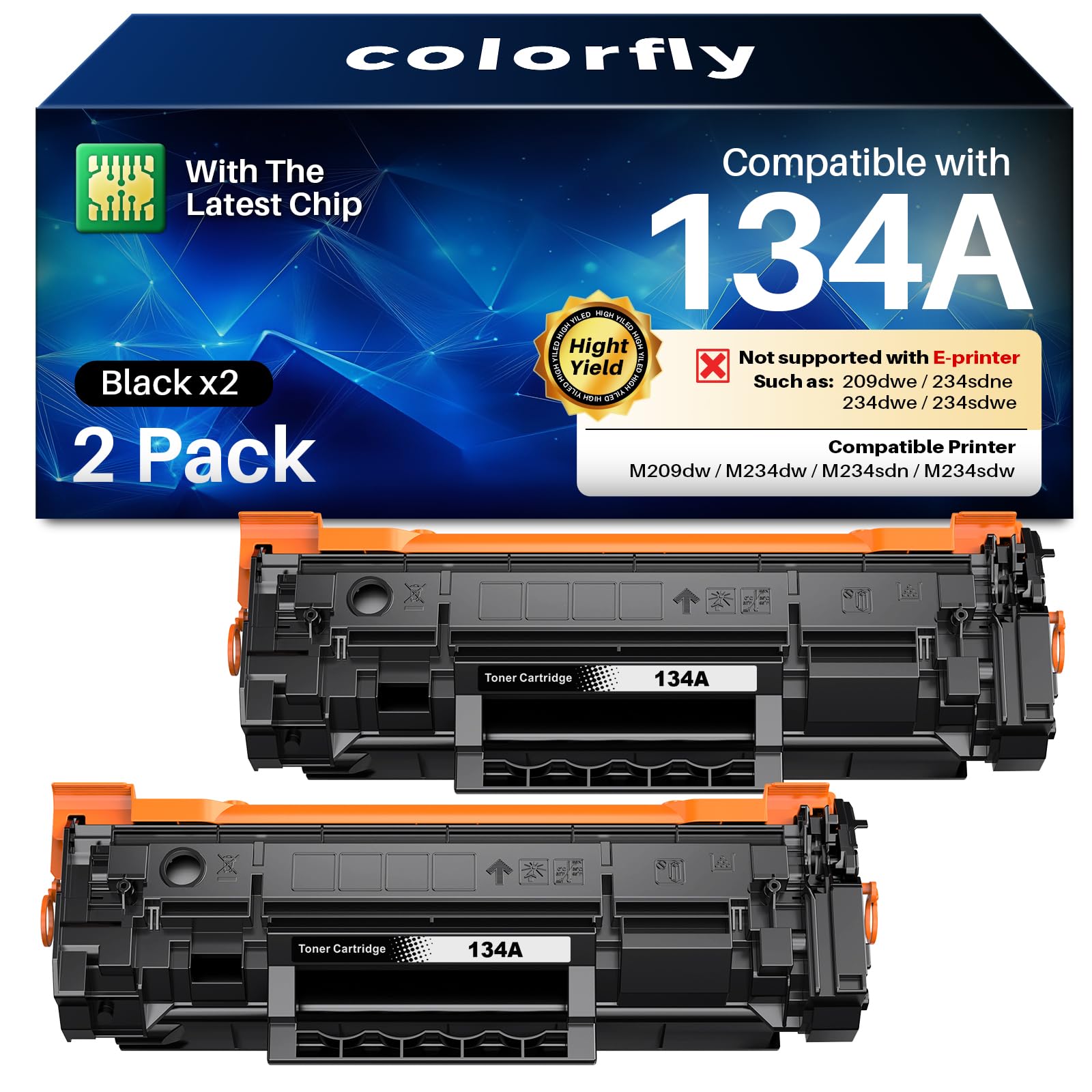 Photo 1 of 134A Toner Cartridges with Chip Replacement for HP 134A Black Toner Cartridge W1340A Toner 134X Toner Work with LaserJet 209dw MFP M234dw M234sdn M234sdw Printer