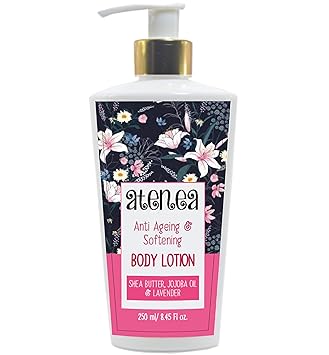 Atenea Organic BODY LOTION for Anti Ageing & Skin Softening with Shea Butter, Jojoba oil & Lavender. 250 ml. No Silicones+ No Petrochemicals + No Paraben.