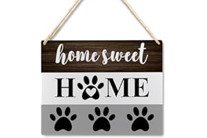Ryeolo Home Sweet Home Dog Paw Signs for Front Door, Dog Welcome Wooden Plaque Signs Wall Hanging, Dog Signs for Home Decor, Dog House Decor, Dog Wall Decor, Dog Home Decor, 10.2x7.8 Inches