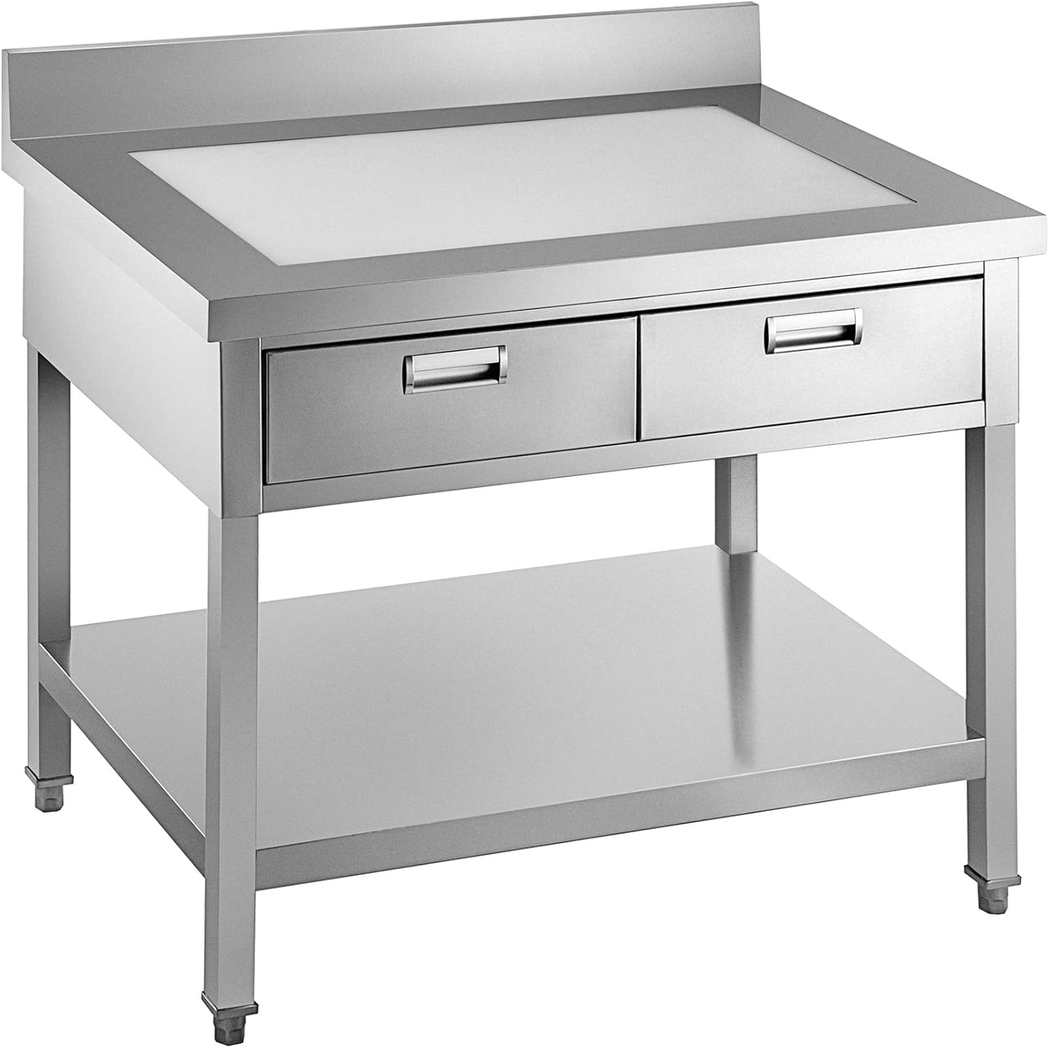 VEVOR Commercial Worktable Workstation 24 x 28 In Commercial Food Prep Worktable with 2 Drawers, Undershelf and Backsplash, 992 lbs Load Stainless Steel Kitchen Island for Restaurant, Home and Hotel