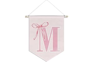 foedor initial Personalized Preppy Canvas Hanging Pennant Flag Banner, Coquette Pink Bow Teen Girl Gifts,Trendy Cute Monogrammed Gifts Wall Decor for Women Teen Girl Nursery bedroom(M)