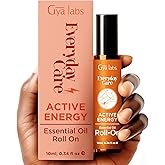 Gya Labs Active Energy Essential Oil Roll On - Blended with Energizing Lemon, Refreshing Peppermint Oil & More - 100% Pure Aromatherapy Oils Made to Stimulate The Senses - Travel Size (0.34 Fl Oz)