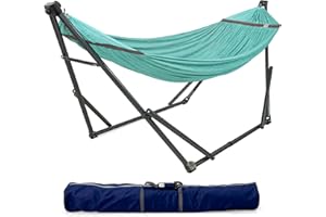 Tranquillo 600lb Capacity 2 Persons Instant Set Up NO Screw Needed Foldable Portable Double Hammock with Stand & Carry Bag for Garden Camping, Sky