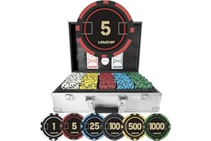 LOYCHIP Poker Set with Numbered Chips 1000-pcs for Card Board Game, 11.5g Weight with Playing Cards for Texas Hold'em, Blackjack Gambling, Late Night Poker Games