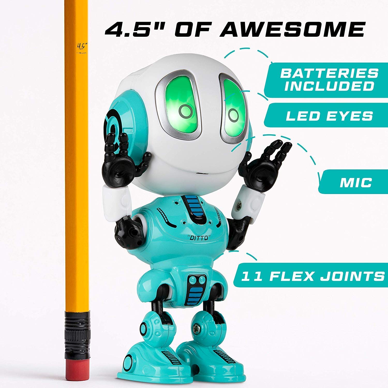 Angoo Kids Voice Changer Recording Smart Robot Toys, 360 Rotating with Lights & Music,Best Early Educational Development Gift, Christmas Year and Birthday Gift (Blue)