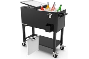 Permasteel Party Cooler with Divider, Removable Basin, Spacious 80-Qt Capacity, Chills 36hrs, Serving Tray, Rolling Ice Chest for Indoor & Outdoor, Matte Black