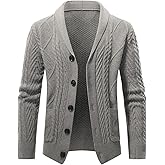 JMIERR Men's Casual Wool Blend Cardigan Sweaters Long Sleeve Shawl Collar Buttons Down Cable Knit Sweater