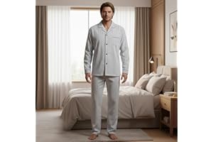 Men’s Pajama Set, Long-Sleeve Striped Sleepwear with Long Pants, Comfortable Button-Up Pajama Set, Cozy Loungewear Sleep