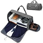 bergsalz Garment Bags For Travel,Convertible Garment Bag With Shoulder Strap,Professional Carry On Duffel Bag For Men Women-2 In 1 Hanging Foldable Weekender Travel Suit Bags,Black Grey