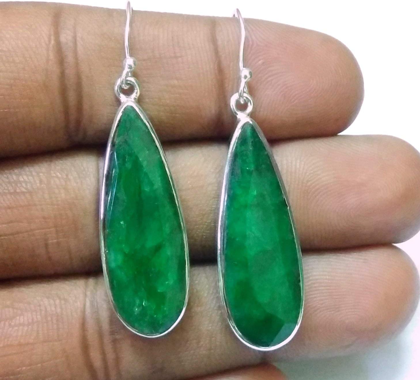 Kanika Jewelry Trove 925 Sterling Silver Emerald Handmade Drop Earrings for Women & Girl