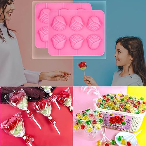 3D Rose Flower Lollipop Molds for Mother's Day, Pcs Cavity Flower  Sucker Mold Silicone Lolly Pop Tray Choc