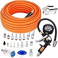 FYPower 22 Pieces Air Compressor Accessories kit, 3/8 inch x 50 ft Hybrid Air Hose Kit, 1/4" NPT Quick Connect Air Fittings, Tire Inflator Gauge, Blow Gun, Air Filter, Swivel Plugs