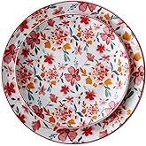 KAITOER Porcelain Floral Plates 8 Inches &10 Inches 4 Pieces Total,Ceramic Dessert Plate,Appetizer Salad Plate Set, Dinnerware Dinner Plates for Kitchen,Cake Snacks
