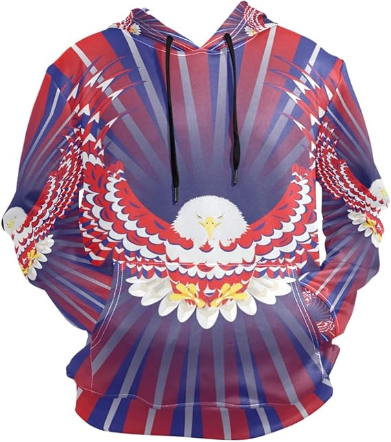 Amazon パーカー プルオーバー 赤青鷹柄 スウェット 長袖トップス トレーナー ファッション 春 秋 冬 男女兼用 フード付き ポケット S 並行輸入品 トレーナー パーカー 通販