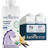 KATE FARMS Pediatric Peptide 1.0 Formula, Vanilla, 12 Pack | Hydrolyzed plant-based peptide nutrition for oral or tube feeding with vanilla flavor.