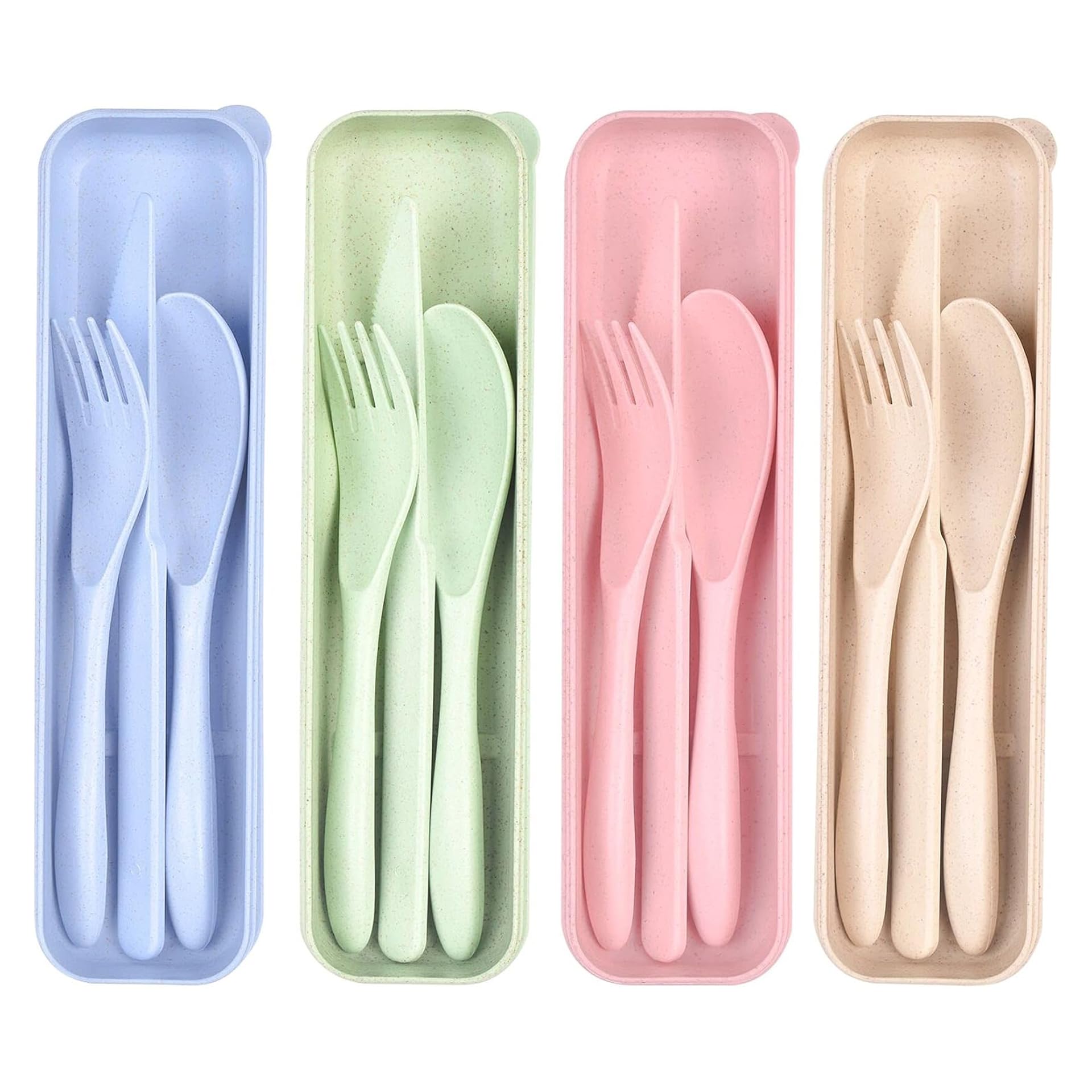 Travel Cutlery Set with Case Plastic Reusable Cutlery Set for Camping Travel Picnic Office School Lunch Box (4 Color)