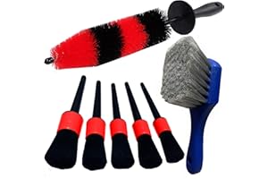 LUCKLYJONE 7Pcs Wheel & Tire Brush, car detailing kit, 17inch Long Soft Wheel Brush 5 car wash detail brush car wash kit for Cleans Dirty Tires & Releases Dirt and Road Grime, Short Handle