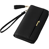 Travelambo Womens Wallet Tassel Bifold Ladies Cluth Wristlet Wrist strap Long Purse