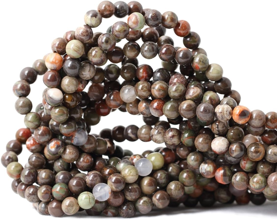 Qiwan Natural Round Loose Beads Jewelry Making DIY Bracelet Necklace Material 1 Strand 15 Inches (6mm, Rainforest Agate Gemstone)