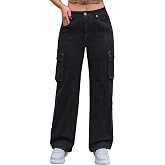 Butfmv Women Jeans - Cargo Jeans for Women with 6 Pockets, High Waisted Straight Wide Leg Jean, Casual Baggy Denim Pants Blue