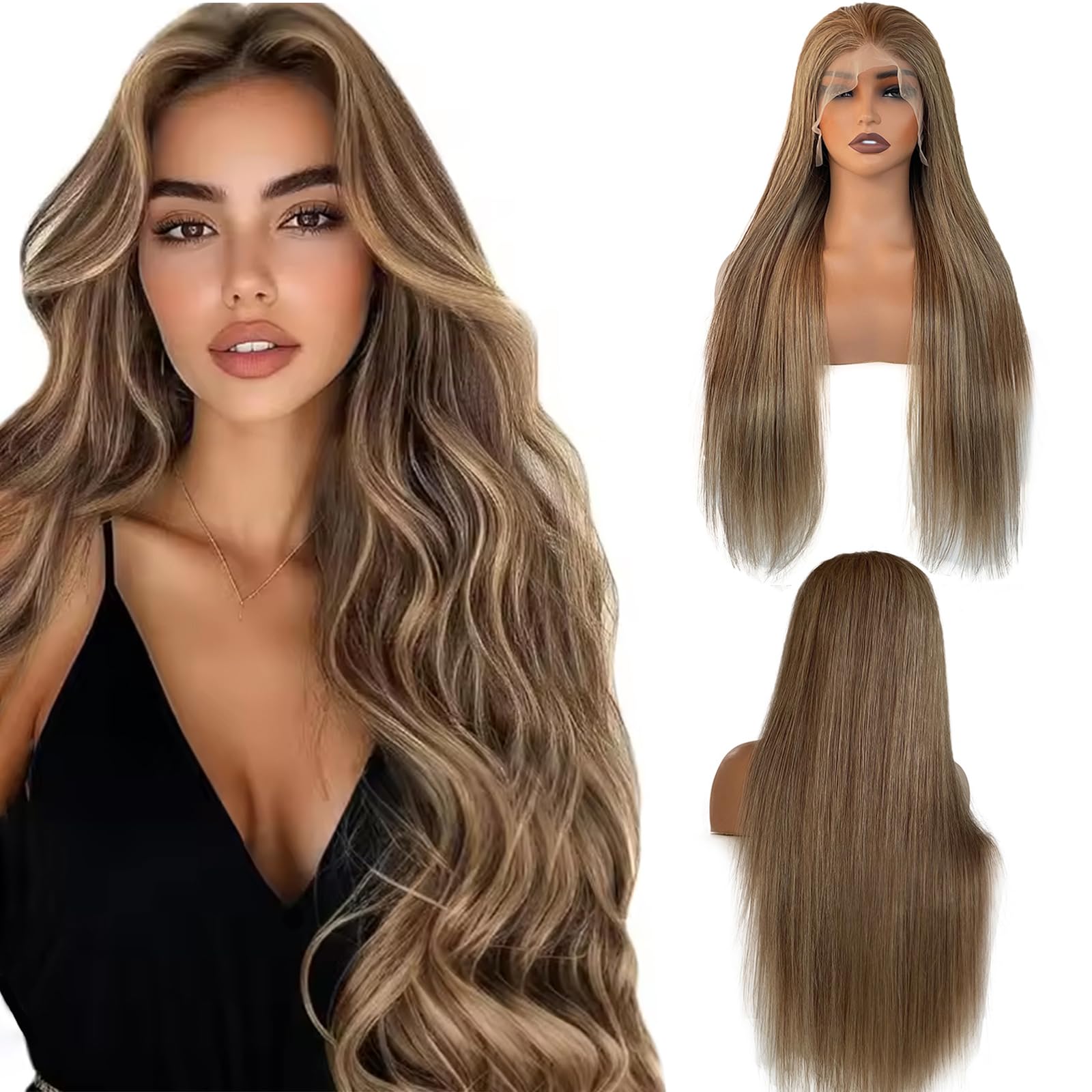 Photo 1 of Munx Balayage Blonde Human Hair Wigs for Women Full Ends 13x6 HD Transparent Glueless Wigs 100% Real Human Hair Ombre Golden Brown and Blonde Highlighted Lace Front Wig Pre Plucked Hairline 22"