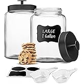 KooK Glass Storage Containers with Lids, Glass Jar with Lid, 1 Gallon, Set of 2, Glass Canister, Storage, Laundry, Kitchen Jar, (Circular, Black)