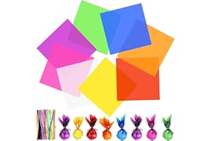 Tallew 40 Pcs 14 x 14 Inch Colored Cellophane Paper Cello Sheets Wraps Multi-Colored Cellophane Transparent Gift Wrap with 120 Pcs Metallic Twist Ties, for DIY Arts Crafts Gifts Treats Candy Wrapping