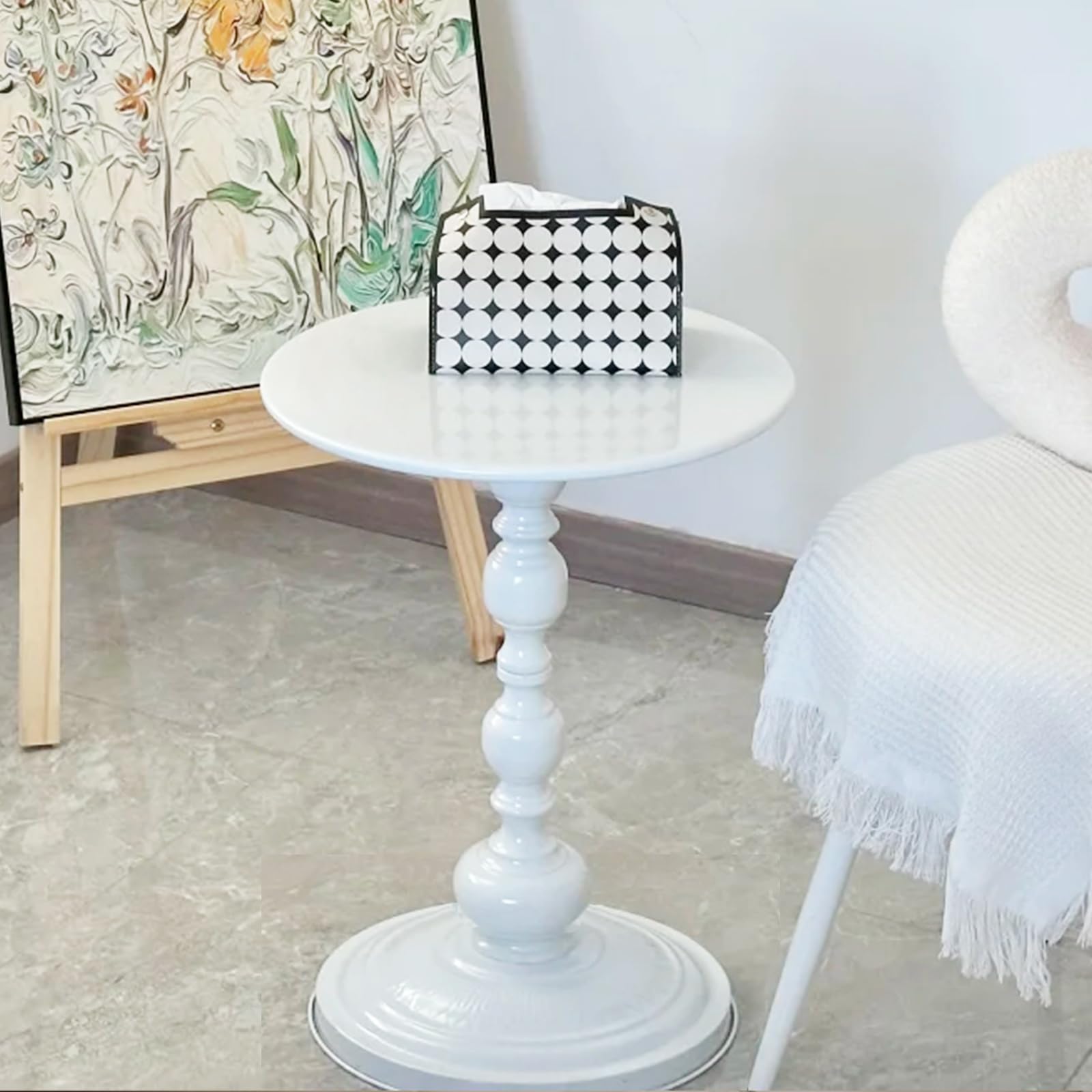 Photo 1 of Pedestal White Metal Side Table, Small Sofa Coffee Table, Small TV Tray Table for The Sofa In the Living Room and Bedroom, Mini Coffee Table is Lightweight and Convenient to Move, 20.47 (H) *11.8 (W)