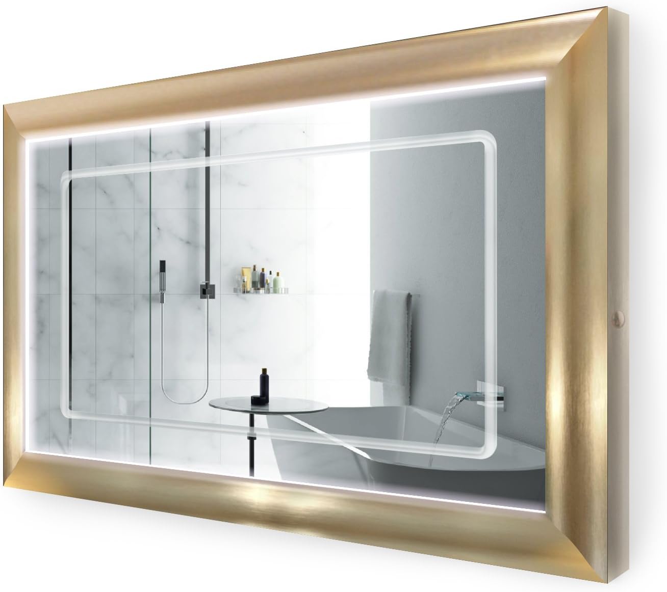 Krugg LED Lighted 48 Inch x 30 Inch Bathroom Gold Frame