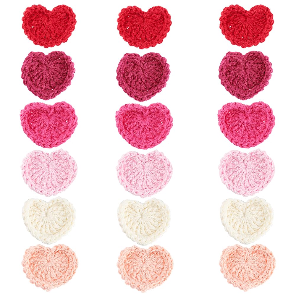 FINGERINSPIRE 18 Pcs Love Heart Crochet Appliques - Shaped Cotton Patches in Assorted Colors - Handmade Cloth Patch Ornament Accessories for Clothing Repair DIY Sewing Craft Decoration