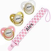 Personalized Pacifier Set with Name, BPA Free, Bling Gold Silver Pink Rose Gold Luxurious Ideal Gift for Newborns (Pink)