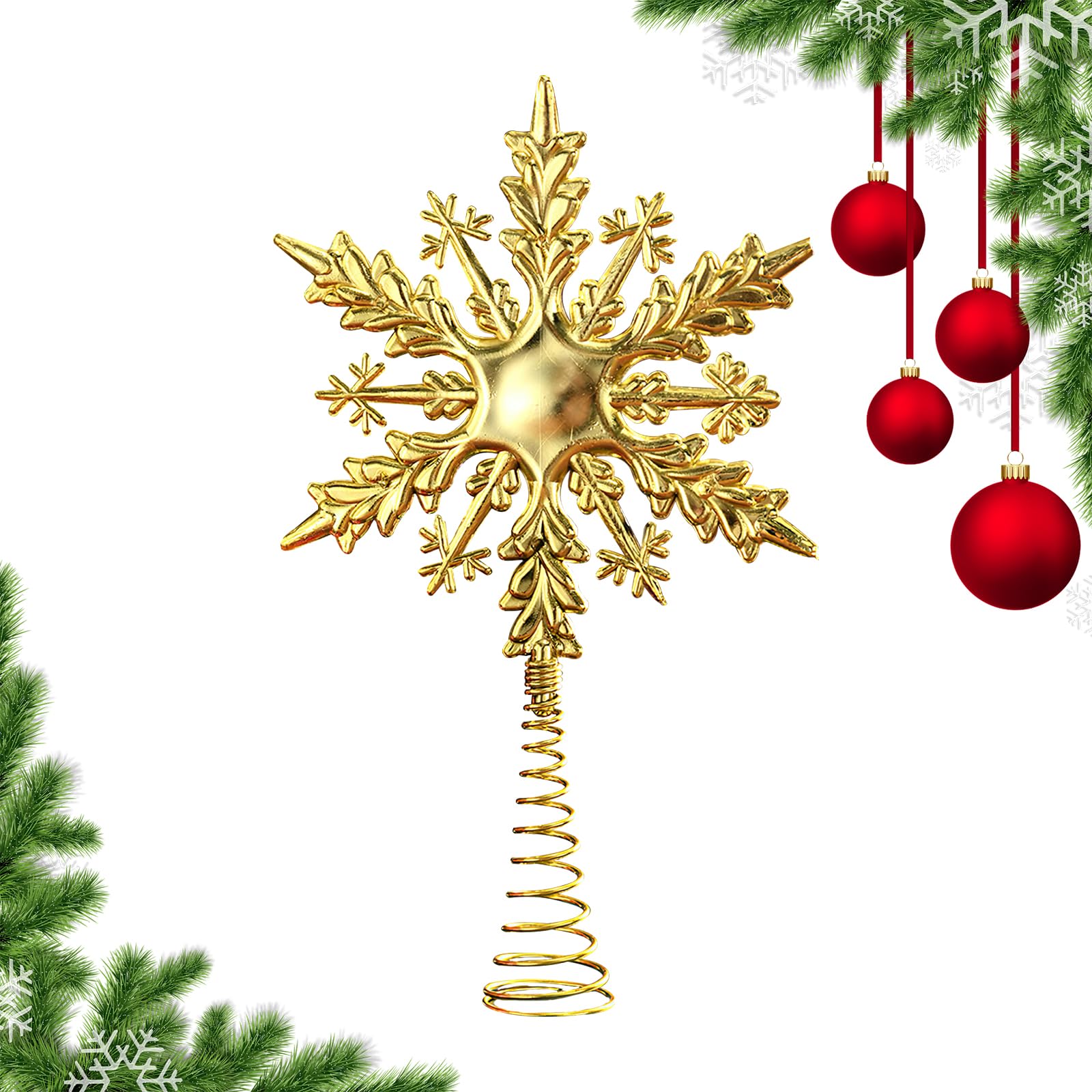 Gold Christmas Tree Topper - Star Snowflake Decor, Electroplated Plastic, for Christmas Party Home Decor