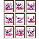 BigWig Prints Stitch Posters for Girls Room - Stitch Wall Decor, Pink Nursery Art for Girls, Watercolor Art Prints, Nursery Wall Decor Girl - Unframed Set of 9 (8x10)