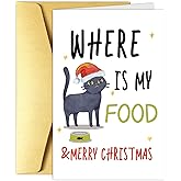 Obbyidk Funny Christmas Card for Cat Lover, Cute Cat Christmas Card for Son Daughter, Merry Xmas Gifts from Cats, Where Is My Food